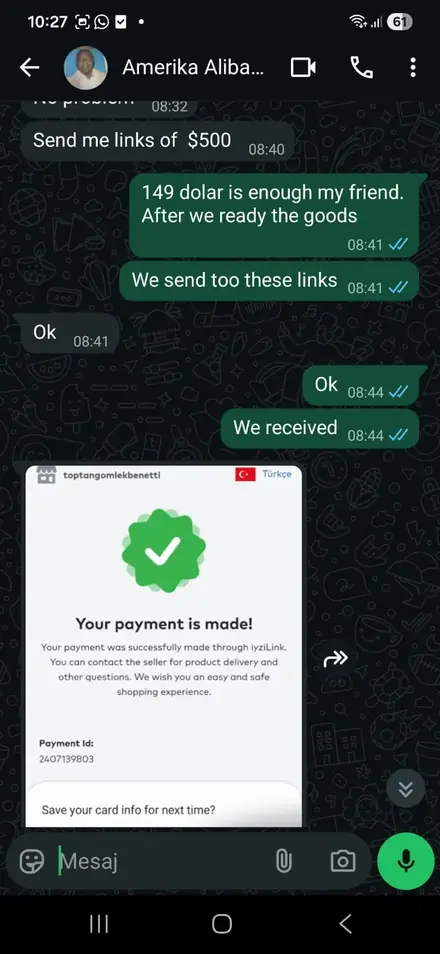 Amerikalı Alibaba müşterisiyle WhatsApp konuşması 1