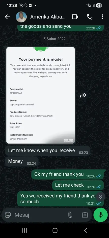 Amerikalı Alibaba müşterisiyle WhatsApp konuşması 2
