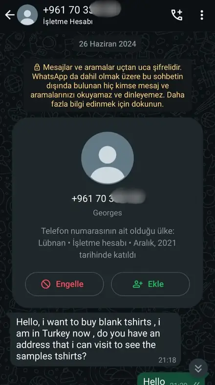 Firmaya gelen WhatsApp müşteri mesajı, ekran görüntüsü 15
