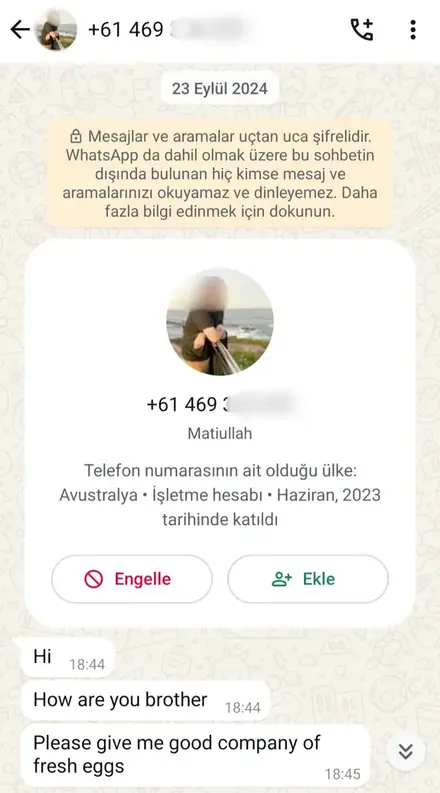 Firmaya gelen WhatsApp müşteri mesajı, ekran görüntüsü 4