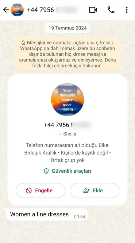 Firmaya gelen WhatsApp müşteri mesajı, ekran görüntüsü 19