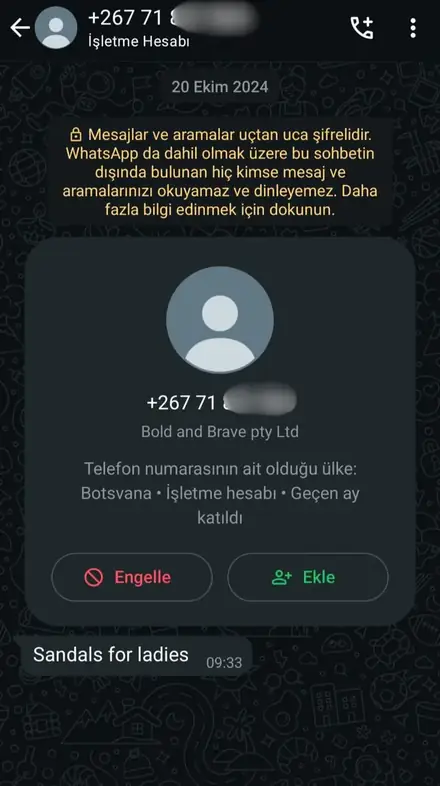 Firmaya gelen WhatsApp müşteri mesajı, ekran görüntüsü 23