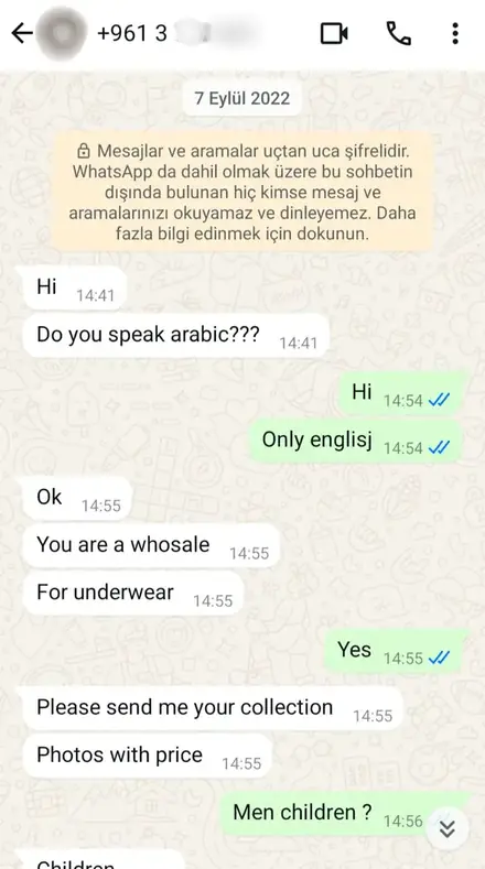 Firmaya gelen WhatsApp müşteri mesajı, ekran görüntüsü 9