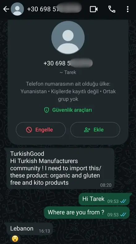 Firmaya gelen WhatsApp müşteri mesajı, ekran görüntüsü 11