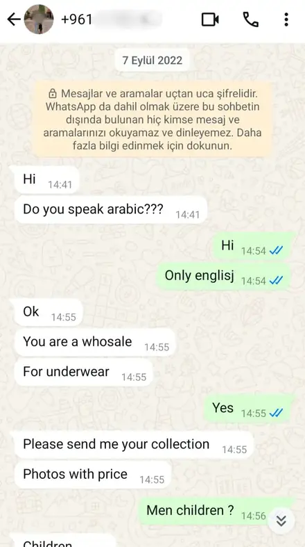 Firmaya gelen WhatsApp müşteri mesajı, ekran görüntüsü 12